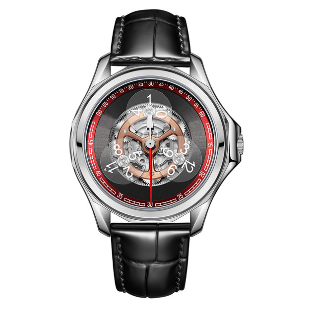 OBLVLO|銀框 黑面 鏤空機械腕錶 黑色皮革錶帶 男錶 DK-STA-YRB OBLVLO|銀框 黑面 鏤空機械腕錶 黑色皮革錶帶 男錶 DK-STA-YRB