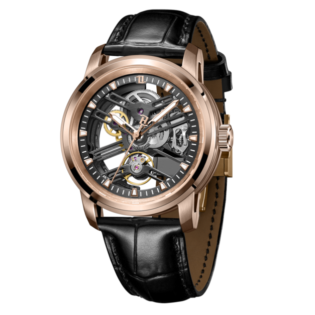 OBLVLO|玫瑰金框 鏤空機械腕錶 黑色皮革錶帶 男錶 OBL-KM-PBBL OBLVLO|玫瑰金框 鏤空機械腕錶 黑色皮革錶帶 男錶 OBL-KM-PBBL