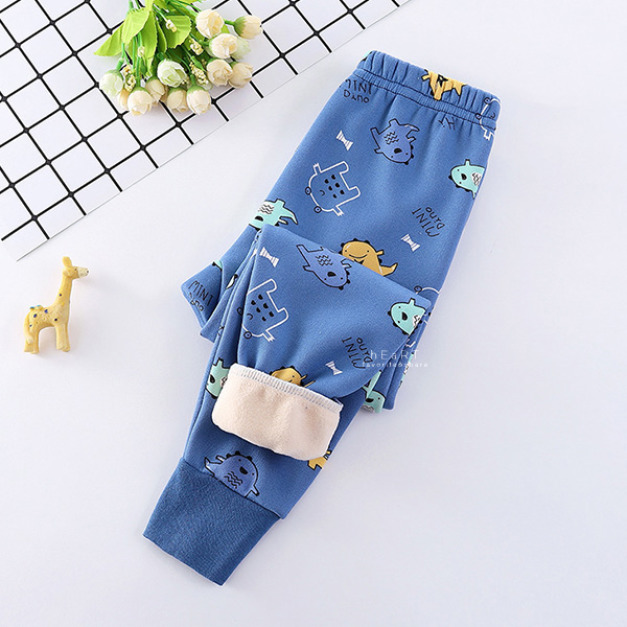 (零碼不退換)滿版卡通圖案加絨保暖長褲 藍色恐龍 (零碼不退換)滿版卡通圖案加絨保暖長褲 藍色恐龍