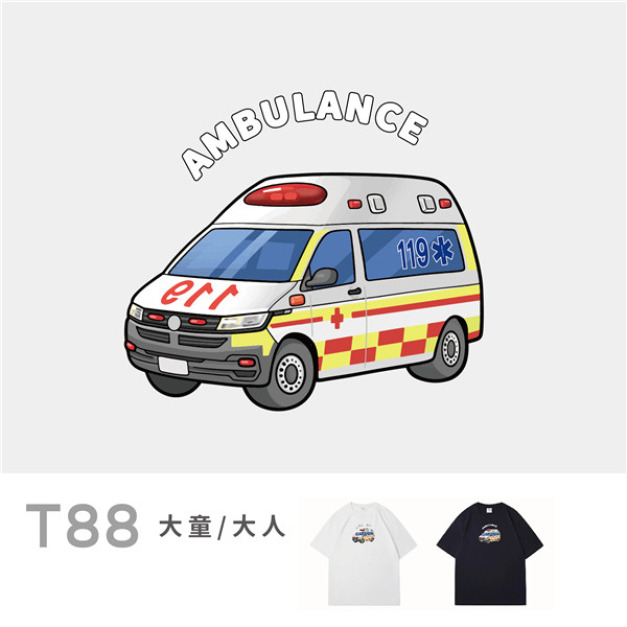 大童/大人|KV獨家限定款|台灣原創T短袖 T88格紋救護車 大童/大人|KV獨家限定款|台灣原創T短袖 T88格紋救護車