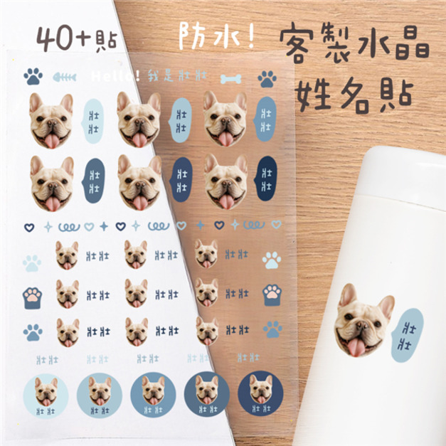 客製化大頭姓名水晶立體姓名貼 40貼 大頭寵物灰藍