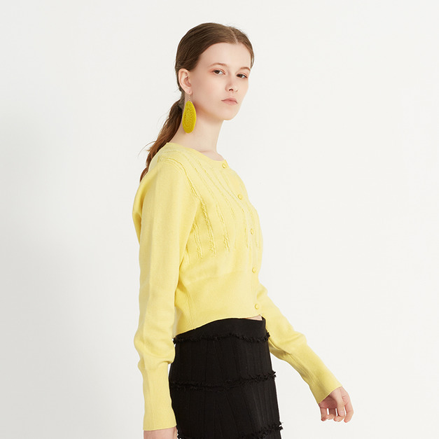 繡晴系列女式短款修身開衫 - 嫩黃 繡晴系列女式短款修身開衫 - 嫩黃
