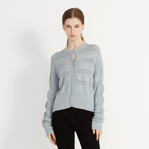 繡晴系列女式短款鏤空開衫 - 金屬灰 繡晴系列女式短款鏤空開衫 - 金屬灰