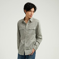 男士亞麻休閒襯衫-灰綠 男士亞麻休閒襯衫-灰綠