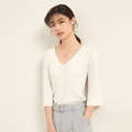 優雅花邊V領針織衫-本白 優雅花邊V領針織衫-本白