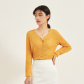 百搭坑條花邊針織開衫-向日葵黃 百搭坑條花邊針織開衫-向日葵黃