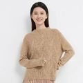 女士圓領麻花針織氂牛絨毛衣-駝色_1 女士圓領麻花針織氂牛絨毛衣-駝色_1