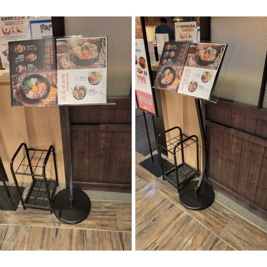 立地菜單架放在餐廳入口展示菜單的使用實景