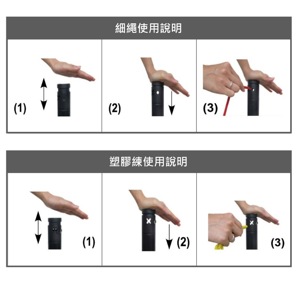 細繩使用說明(三步驟)與塑膠鍊使用說明(三步驟)