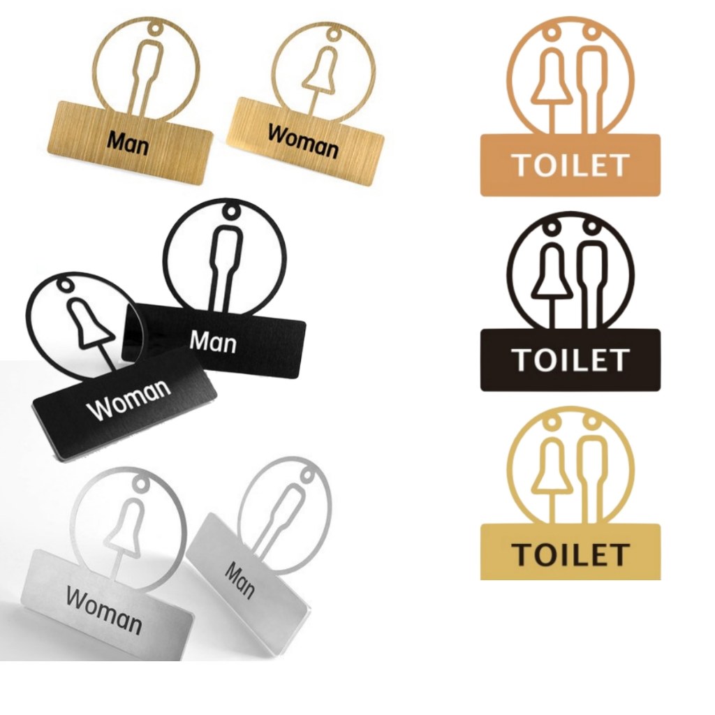 不鏽鋼廁所標示牌:黑、金、銀、玫瑰金,男女 1 對與 TOILET 兩種款式