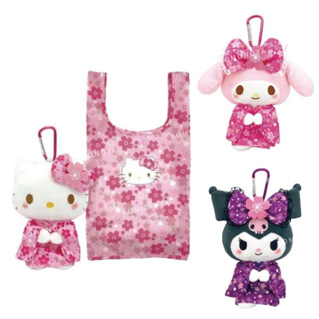 Sanrio 三麗鷗 絨布玩偶環保購物袋 (櫻花和服款) Kitty 美樂蒂 酷洛米 Sanrio 三麗鷗 絨布玩偶環保購物袋 (櫻花和服款) Kitty 美樂蒂 酷洛米