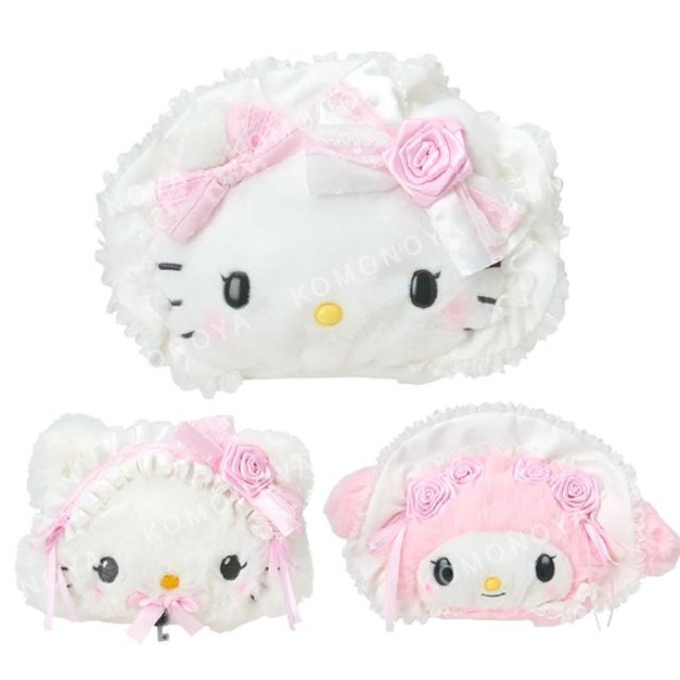 ▲預購特價【限購】Sanrio 三麗鷗 絨毛造型拉鍊化妝包 (蕾絲嫁紗) Kitty 美樂蒂 Charmmy