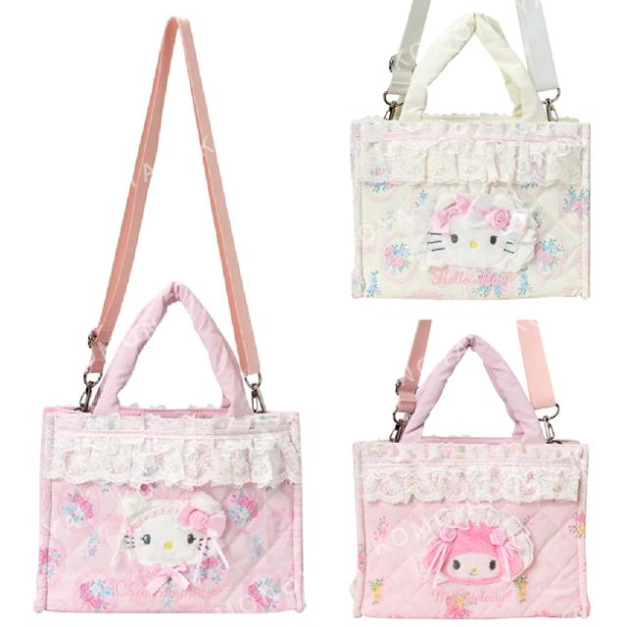 ▲預購特價【限購】Sanrio 三麗鷗 尼龍絎縫手提肩背兩用包 (蕾絲嫁紗) Kitty 美樂蒂 Charmmy ▲預購特價【限購】Sanrio 三麗鷗 尼龍絎縫手提肩背兩用包 (蕾絲嫁紗) Kitty 美樂蒂 Charmmy