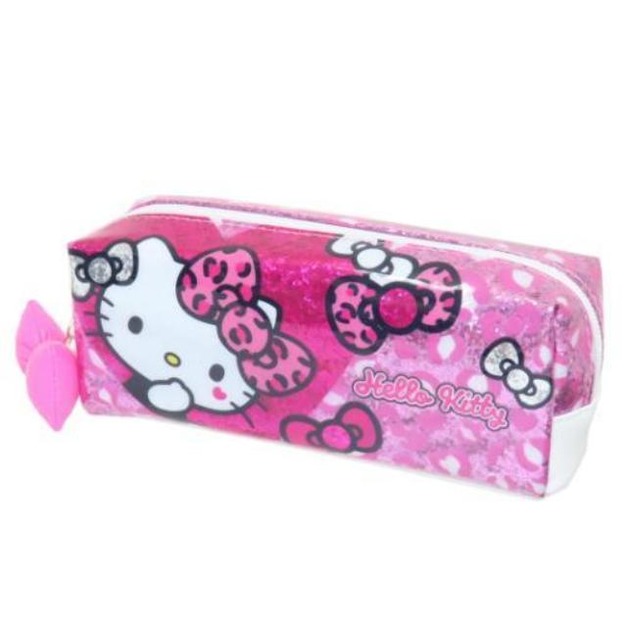 Sanrio 三麗鷗 Hello Kitty 閃亮方形拉鍊筆袋 (粉豹紋款)