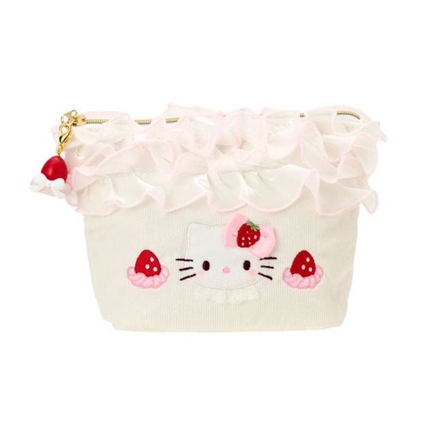 ▲特價【限購】Sanrio 三麗鷗 Hello Kitty 燈芯絨造型化妝包 (草莓鮮奶油蛋糕)