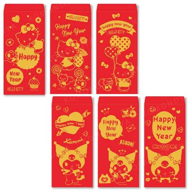 Sanrio 三麗鷗 直式燙金紅包袋3入組 (動作款) Kitty 酷洛米