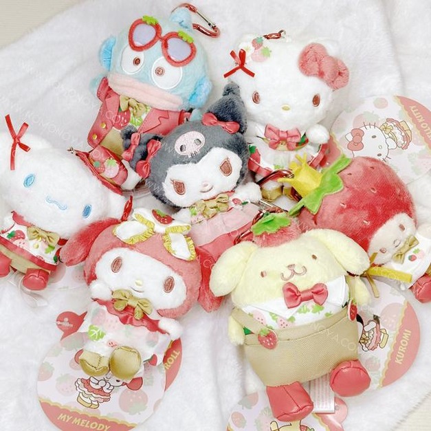 ▲特價【限購】Sanrio 三麗鷗 愛心扣環絨毛玩偶吊飾 (草莓新聞50週年) Hello Kitty 美樂蒂