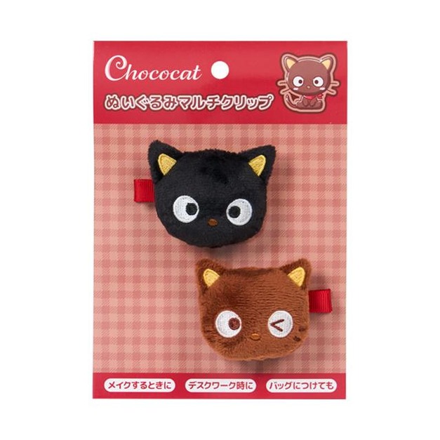 Sanrio 三麗鷗 巧克貓 絨毛玩偶髮夾2入組 (大臉款)