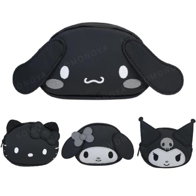 Sanrio 三麗鷗 皮質造型拉鍊化妝包 (黑白大臉款) Kitty 布丁狗 大耳狗 花小兔 Sanrio 三麗鷗 皮質造型拉鍊化妝包 (黑白大臉款) Kitty 布丁狗 大耳狗 花小兔