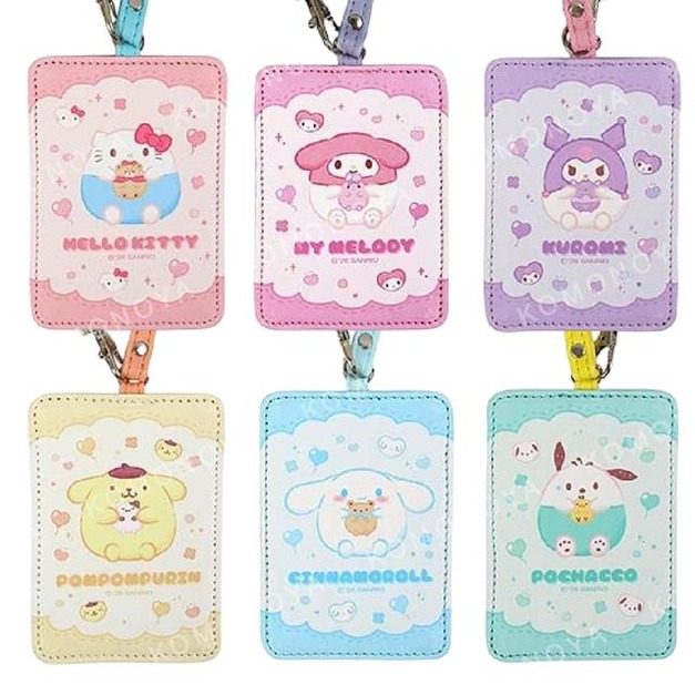 Sanrio 三麗鷗 皮質票卡套附腕繩 (圓滾滾款) Kitty 美樂蒂 酷洛米 布丁狗