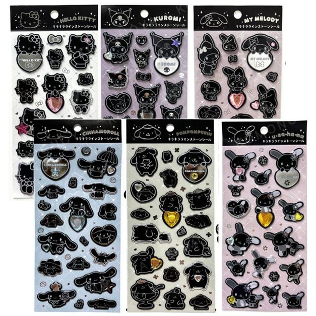 Sanrio 三麗鷗 水鑽造型貼紙組 (時髦黑白風格系列) Kitty 大耳狗 酷洛米 布丁狗