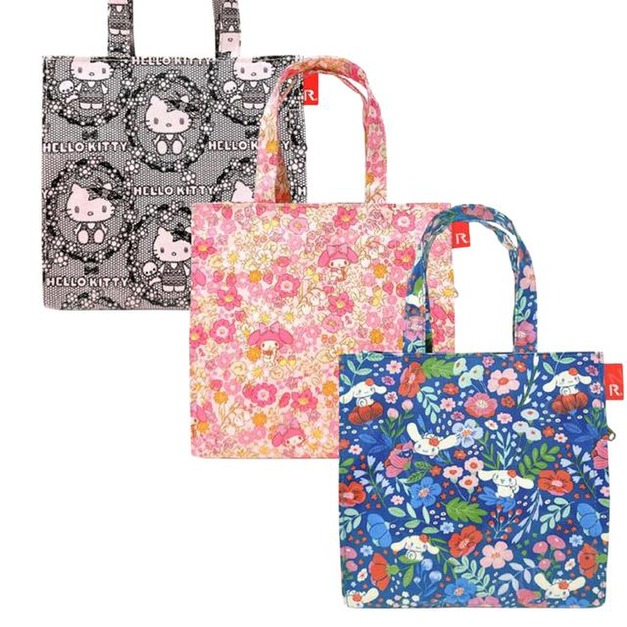Sanrio 三麗鷗 x ROOTOTE 防水加工方形手提袋 (花朵滿版款) Kitty 酷洛米 大耳狗