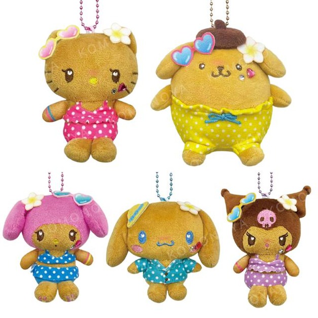 Sanrio 三麗鷗 絨毛玩偶吊飾 (曬黑泳衣款) Kitty 美樂蒂 布丁狗 大耳狗