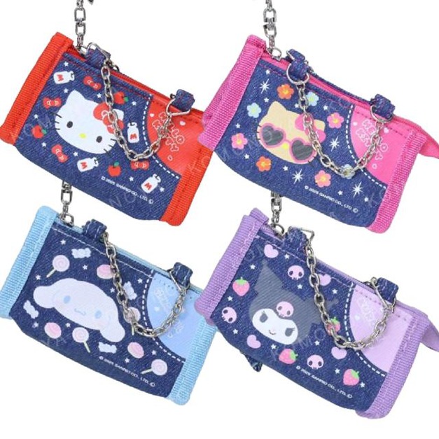 Sanrio 三麗鷗 牛仔零錢包吊飾 (拼色大臉款) Kitty 酷洛米 大耳狗
