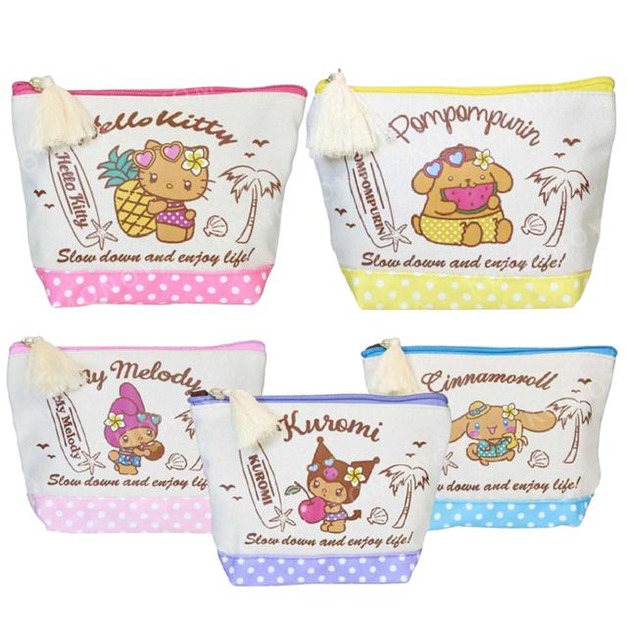 Sanrio 三麗鷗 棉質拉鍊化妝包 (曬黑泳衣款) Kitty 美樂蒂 布丁狗