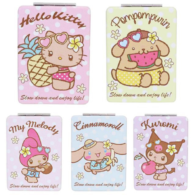 Sanrio 三麗鷗 皮質方形隨身鏡 (曬黑泳衣款) Kitty 美樂蒂 布丁狗