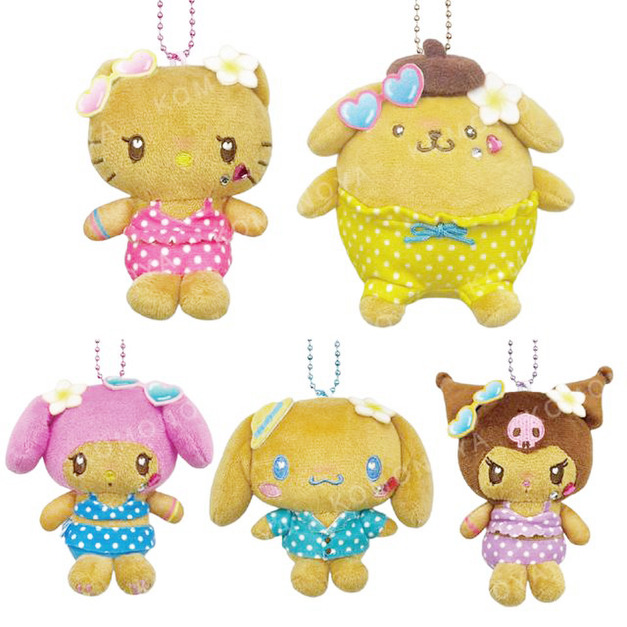 Sanrio 三麗鷗 絨毛玩偶吊飾 (曬黑泳衣款) Kitty 美樂蒂 布丁狗 大耳狗