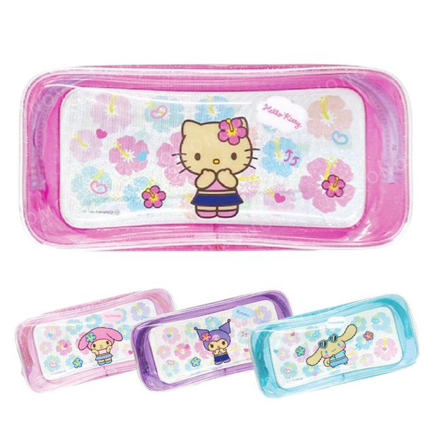 Sanrio 三麗鷗 PVC方形拉鍊筆袋 (曬黑扶桑花款) Kitty 美樂蒂 酷洛米 大耳狗