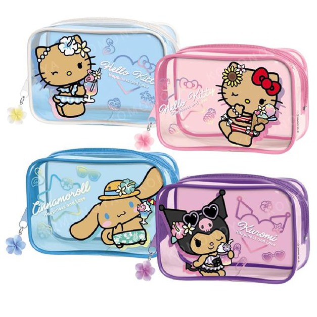 Sanrio 三麗鷗 PVC透明化妝包 (曬黑泳衣款) Kitty 酷洛米 大耳狗