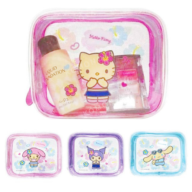 Sanrio 三麗鷗 PVC方形拉鍊化妝包 (曬黑扶桑花款) Kitty 美樂蒂 酷洛米 大耳狗