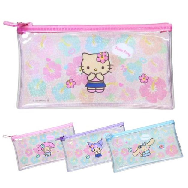 Sanrio 三麗鷗 PVC扁平拉鍊筆袋 (曬黑扶桑花款) Kitty 美樂蒂 酷洛米 大耳狗