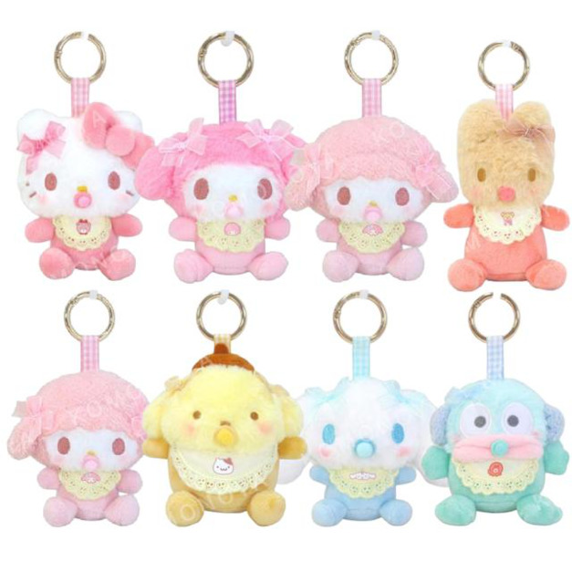 Sanrio 三麗鷗 絨毛玩偶吊飾 (嬰兒 好友圍兜兜款) Kitty 布丁狗 大耳狗 Sanrio 三麗鷗 絨毛玩偶吊飾 (嬰兒 好友圍兜兜款) Kitty 布丁狗 大耳狗