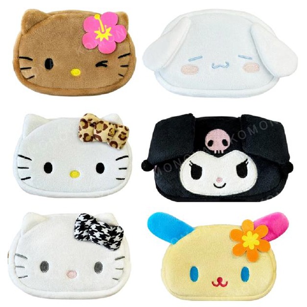 Sanrio 三麗鷗 絨毛造型化妝包附鏡 (大臉款) Kitty 大耳狗 酷洛米 花小兔