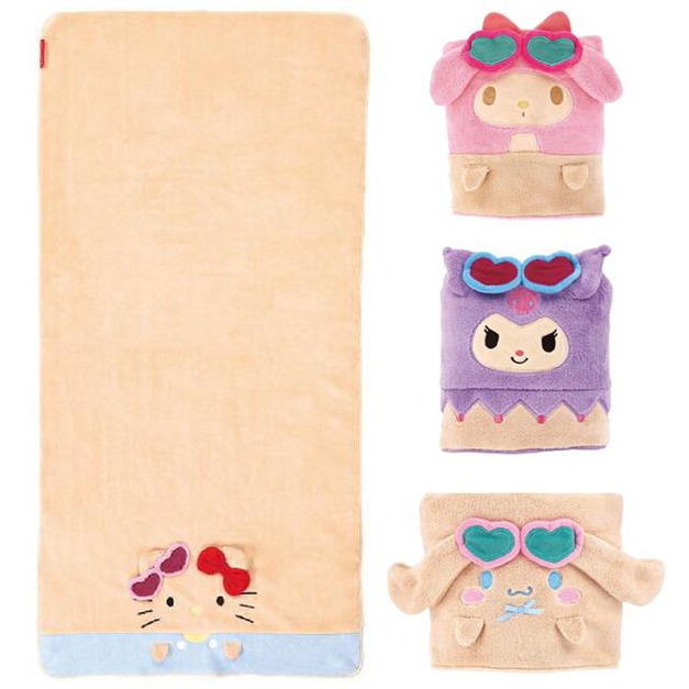 Sanrio 三麗鷗 造型吸水速乾浴巾 60x120cm (曬黑大臉款) Kitty 美樂蒂 酷洛米
