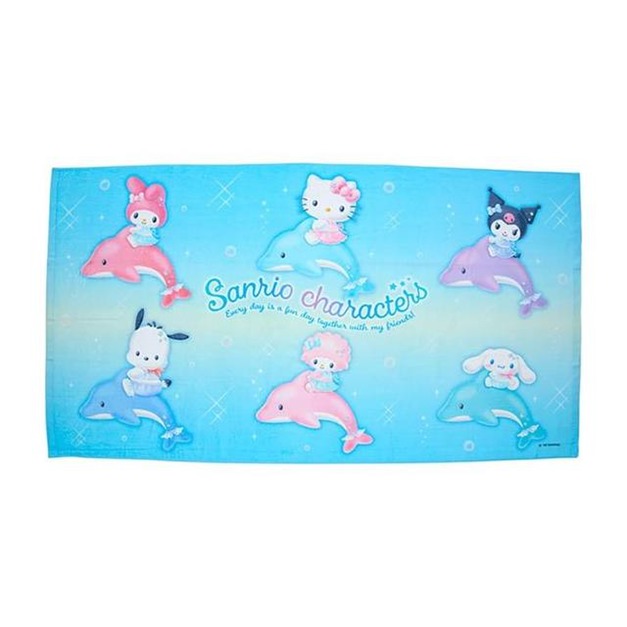 ▲新品特價 Sanrio 三麗鷗 大集合 棉質浴巾 140x75cm (blingbling海豚系列)