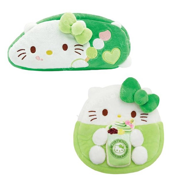 Sanrio 三麗鷗 Hello Kitty 絨毛造型化妝包 (抹茶甜點款)