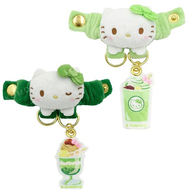 Sanrio 三麗鷗 Hello Kitty 絨毛造型背帶鑰匙扣環 包掛 (抹茶甜點款)