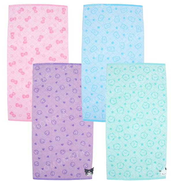 Sanrio 三麗鷗 棉質浴巾 60x120cm (滿版標誌款) Kitty 大耳狗 酷洛米 帕恰狗 Sanrio 三麗鷗 棉質浴巾 60x120cm (滿版標誌款) Kitty 大耳狗 酷洛米 帕恰狗