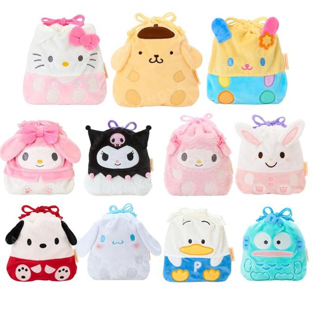 Sanrio 三麗鷗 絨毛造型束口袋 (大臉 聖誕星願) Kitty 布丁狗 大耳狗 酷洛米 花小兔