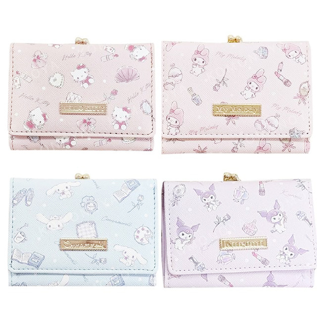 Sanrio 三麗鷗 皮質三折口金短夾 (滿版玫瑰款) Kitty 美樂蒂 大耳狗 酷洛米