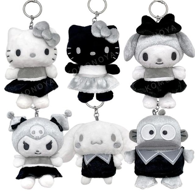 Sanrio 三麗鷗 絨毛玩偶吊飾 (黑銀天使系列) Kitty 美樂蒂 漢頓 大耳狗