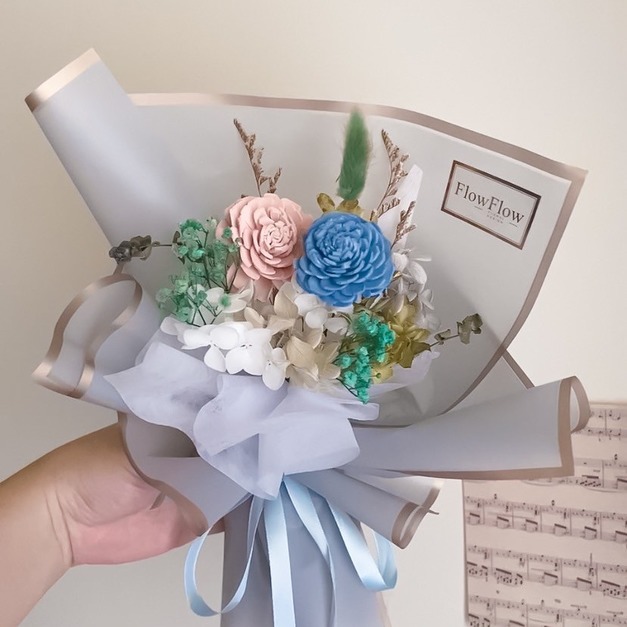 【韓式花束】藍粉乾燥小花束