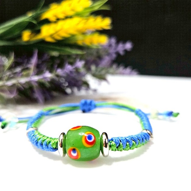 琉璃珠手鍊金剛結系列-Glass Beads Bracelet 綠色眼睛之珠 琉璃珠手鍊金剛結系列-Glass Beads Bracelet 綠色眼睛之珠