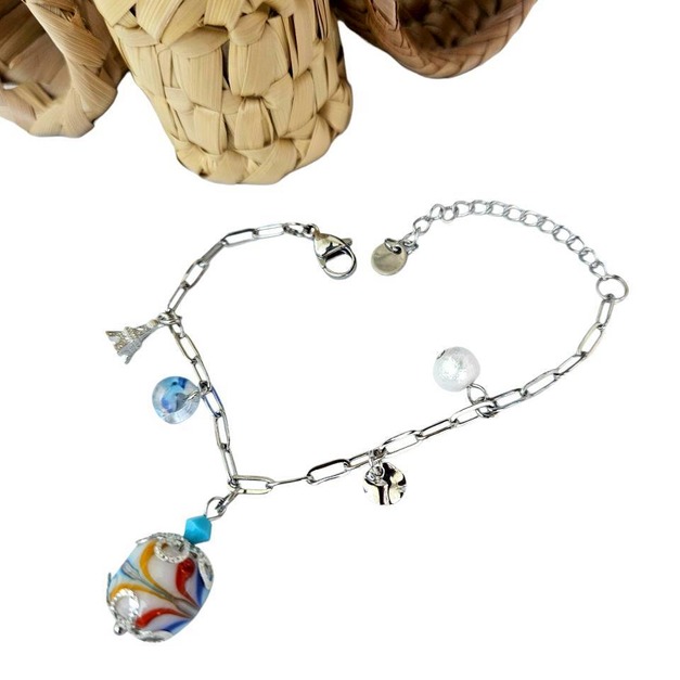 【琉璃珠系列手鍊】-Glass Beads Bracelet 白色孔雀之珠 【琉璃珠系列手鍊】-Glass Beads Bracelet 白色孔雀之珠