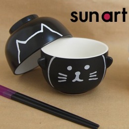 sunart貓咪飯湯碗組-黑 sunart貓咪飯湯碗組-黑