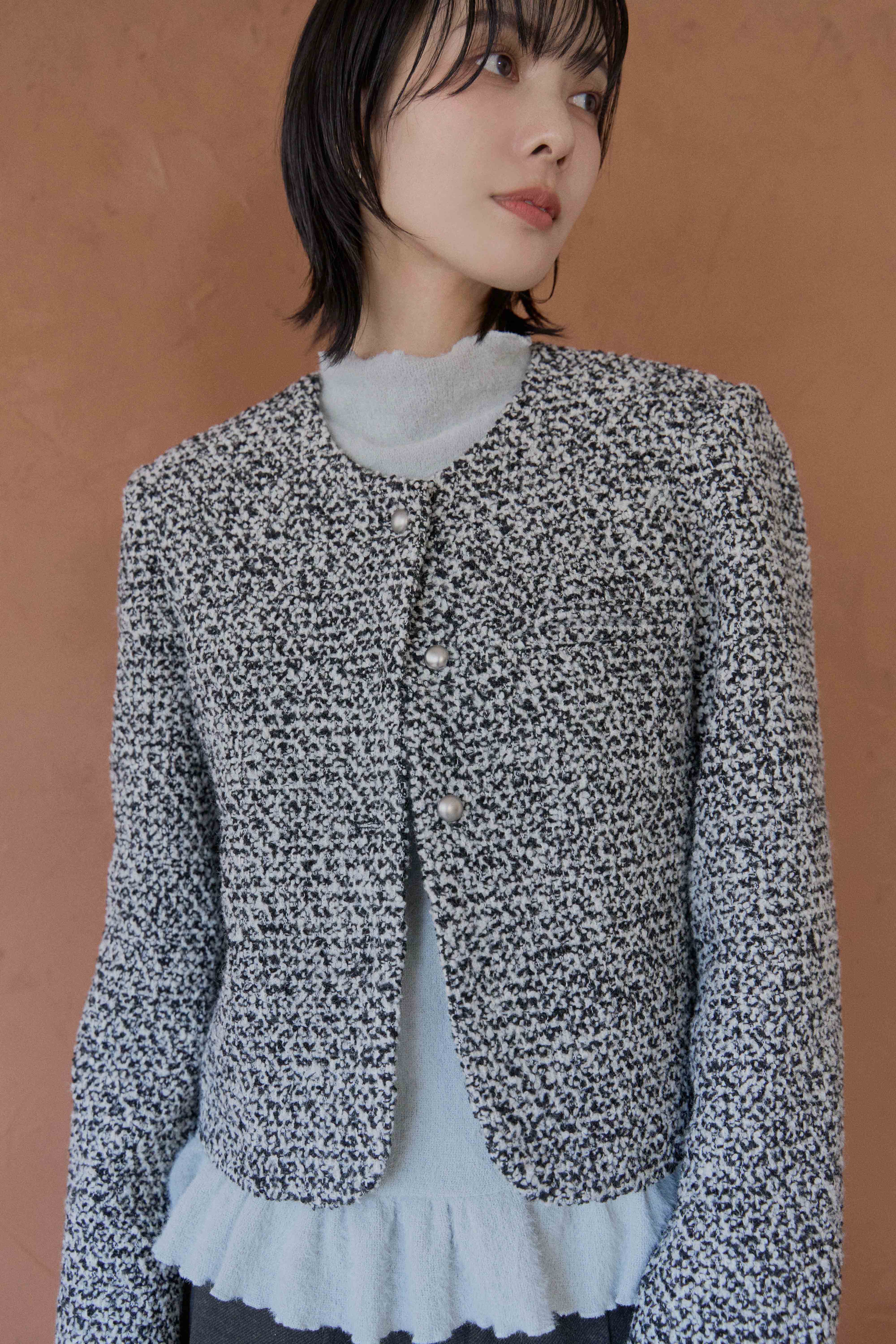 編織紋銀釦毛呢外套 編織紋銀釦毛呢外套